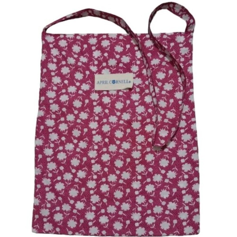 April Cornell Cottagecore Pink Floral Cotton Crossbody Tote Bag New Without Tags